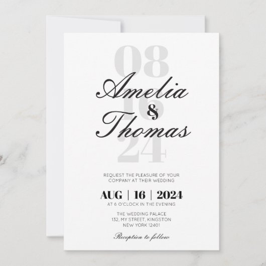 Moderne Minimalistische Gray & Black Script Hochze Einladung (Vorderseite)