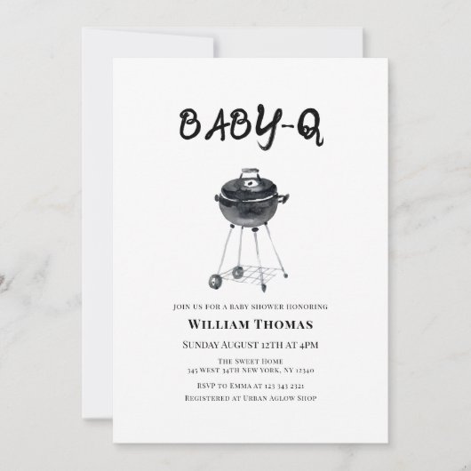 Moderne Minimalistische GRILLEN Grill Baby Q Baby Einladung (Vorderseite)