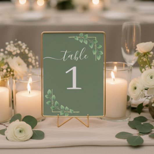 Moderne Minimalistische Grün-Verlass-Hochzeit Tischnummer