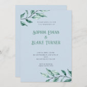 Moderne Minimalistische Grünanlage Blaue Hochzeit Einladung (Vorne/Hinten)