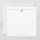 Moderne Minimalistische Grundierwald-Grüne Monogra Mitteilungskarte (Vorderseite)