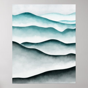 Moderne minimalistische grüne abstrakte Berge Poster