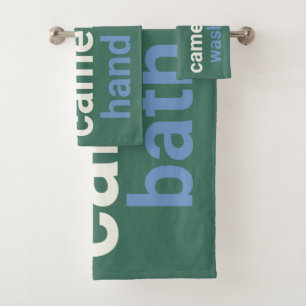 Moderne Minimalistische grüne Blauer Name und Labe Badhandtuch Set