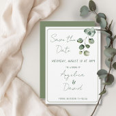 Moderne minimalistische grüne Eukaluptus-Hochzeit Save The Date