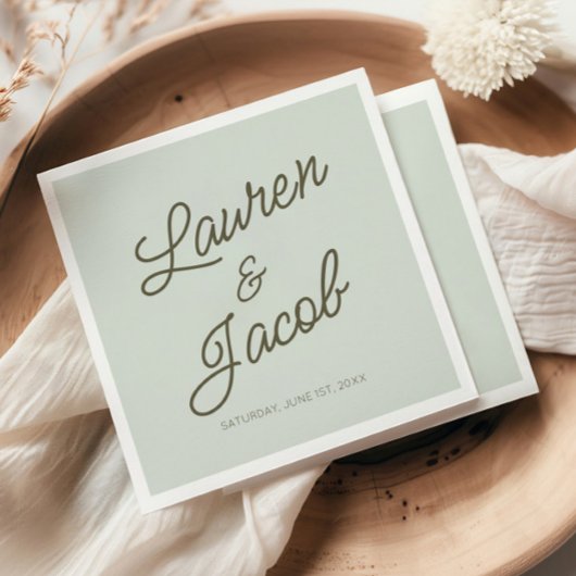 Moderne Minimalistische Grüne Hochzeit Serviette