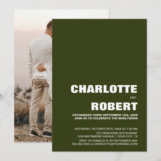 Moderne Minimalistische Grüne Hochzeitsempfehlung Einladung (Vorne/Hinten)