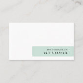 Moderne, Minimalistische grüne Pastelle Visitenkarte (Vorderseite)