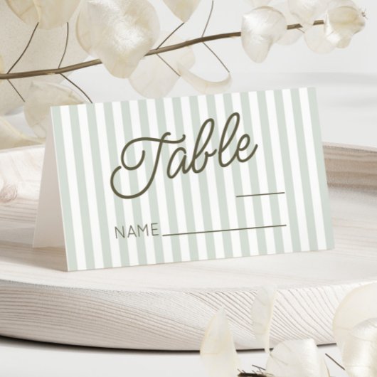 Moderne Minimalistische Grüne Streifen Hochzeit Platzkarte