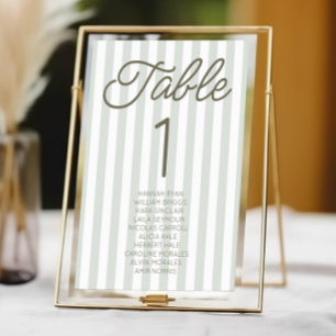 Moderne Minimalistische Grüne Streifen Hochzeit Tischnummer