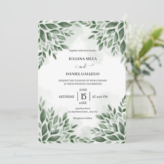 Moderne, minimalistische Grünpflanzen Eukalyptus F Einladung (Stehend Vorderseite)