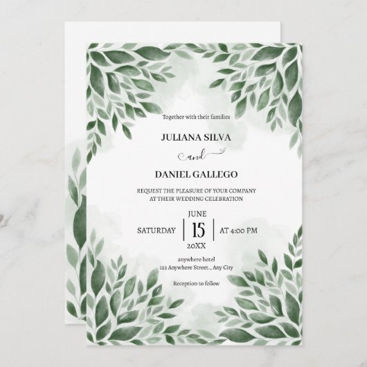 Moderne, minimalistische Grünpflanzen Eukalyptus F Einladung (Vorne/Hinten)