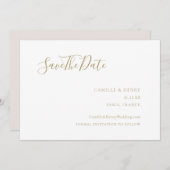 Moderne Minimalistische handgeschriebene Goldweiße Save The Date (Vorne/Hinten)