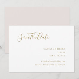 Moderne Minimalistische handgeschriebene Goldweiße Save The Date