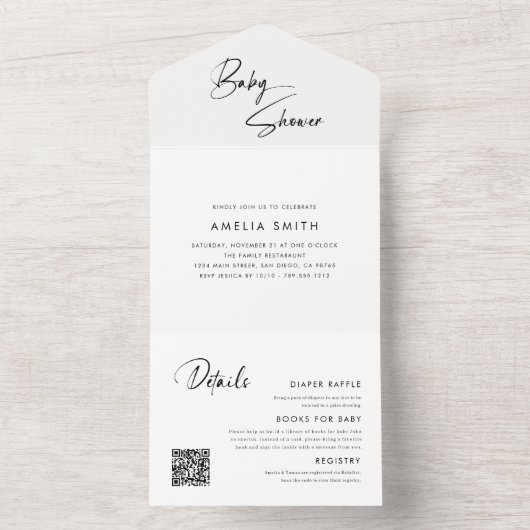 Moderne, Minimalistische, handgeschriebene Hülle All In One Einladung (Innen Boden)