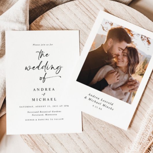 Moderne Minimalistische Handschrift Foto Hochzeit Einladung