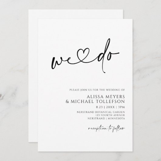 Moderne Minimalistische Handschriftenhochzeit Einladung (Vorne/Hinten)