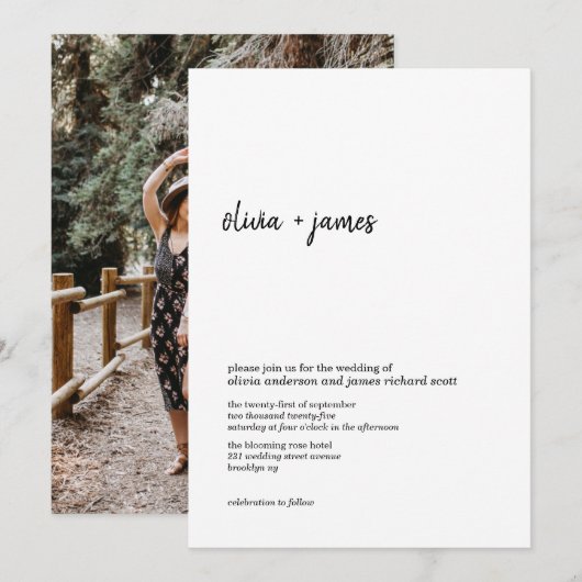 Moderne Minimalistische Handwriting-Script-Foto-Ho Einladung (Vorne/Hinten)