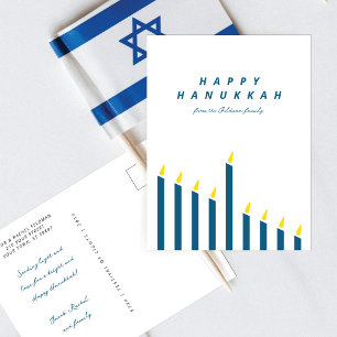 Moderne Minimalistische Hanukkah-Kerze Aquamarin & Feiertagspostkarte