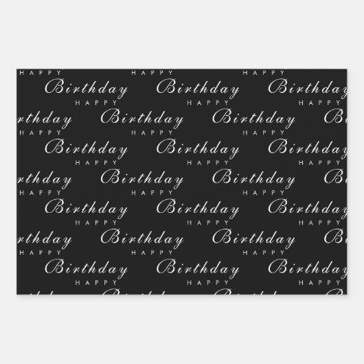 Moderne Minimalistische Happy Birthday Script Geschenkpapier Set (Vorderseite)