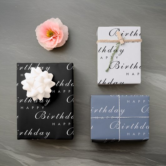 Moderne Minimalistische Happy Birthday Script Geschenkpapier Set