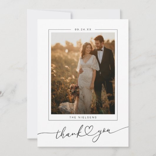 Moderne Minimalistische Heart Script Wedding Dankeskarte (Vorderseite)