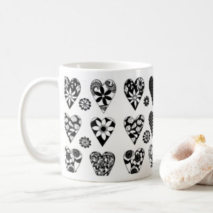 Moderne Minimalistische Herzen & Blume Schwarz & W Kaffeetasse