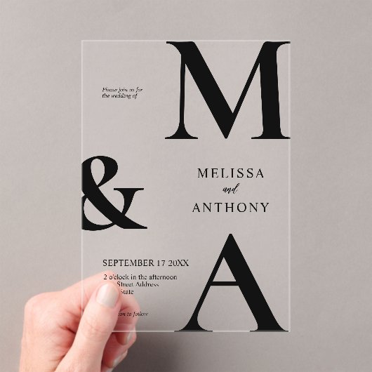 Moderne Minimalistische Hochzeit Acryleinladungen (Insitu (Handheld))