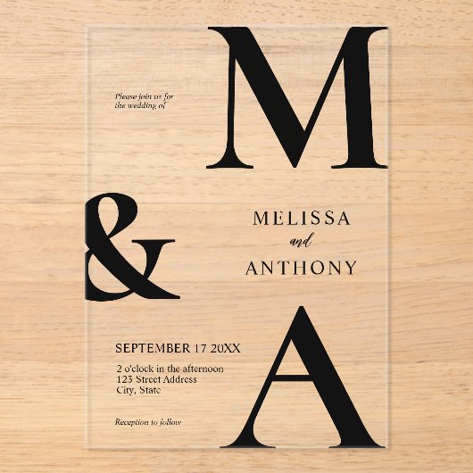 Moderne Minimalistische Hochzeit Acryleinladungen (Vorderseite)