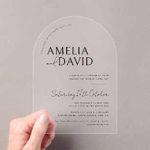 Moderne minimalistische Hochzeit Acryleinladungen