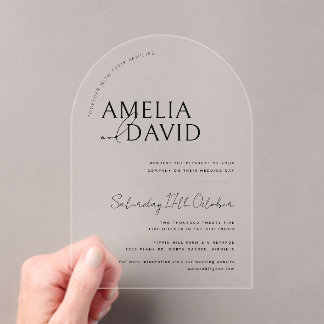 Moderne minimalistische Hochzeit Acryleinladungen