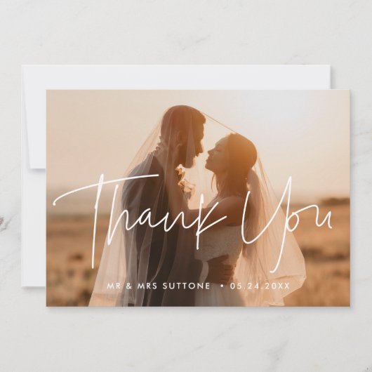 Moderne Minimalistische Hochzeit danke Foto Ankündigung (Vorderseite)