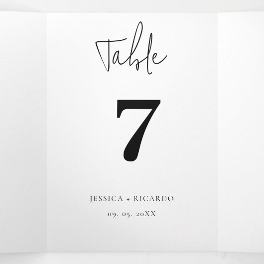 Moderne Minimalistische Hochzeit Danke Tischnummer Dreifach Gefaltete Urlaubskarte (Innenseite Mitte)