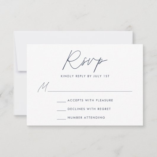 Moderne Minimalistische Hochzeit der Marine RSVP Karte (Vorderseite)