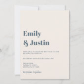 Moderne Minimalistische Hochzeit der Navy Einladung (Vorderseite)