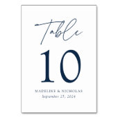 Moderne Minimalistische Hochzeit der Navy Tischnummer (Vorderseite)