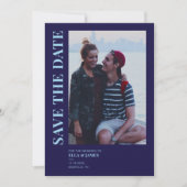 Moderne Minimalistische Hochzeit des Fotos Navy Bl Save The Date (Vorderseite)