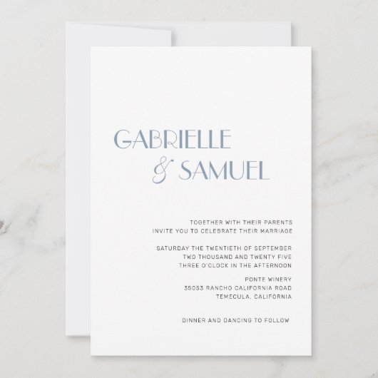 Moderne Minimalistische Hochzeit Dusty Blue Einlad (Vorderseite)