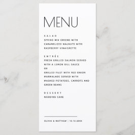 Moderne minimalistische Hochzeit. Einfache saubere Menükarte