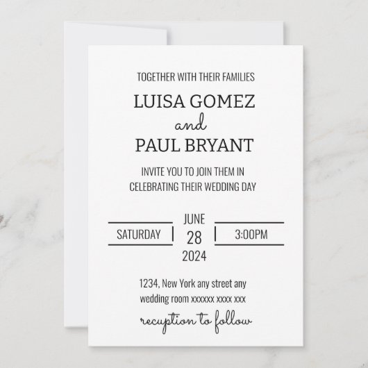Moderne Minimalistische Hochzeit Einladung (Vorderseite)