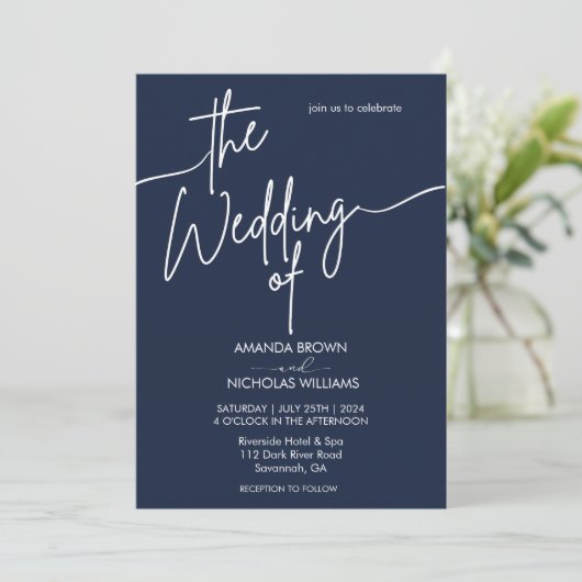 Moderne Minimalistische Hochzeit Einladung (Stehend Vorderseite)