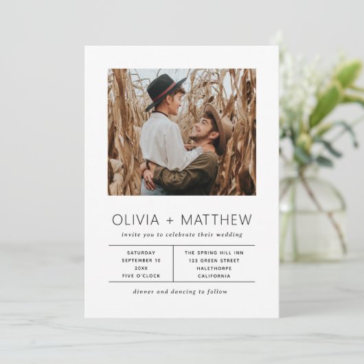 Moderne Minimalistische Hochzeit | Elegantes einfa Einladung (Stehend Vorderseite)
