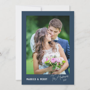 Moderne Minimalistische Hochzeit Frischvermählte Feiertagskarte