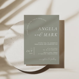 Moderne Minimalistische Hochzeit Grün & Weiß Einladung