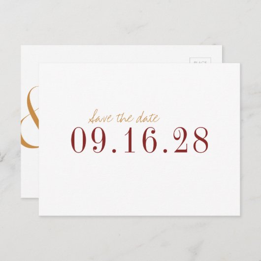 Moderne minimalistische Hochzeit im Herbst Save th Ankündigungspostkarte (Vorne/Hinten)