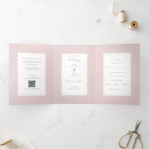 Moderne Minimalistische Hochzeit in Austernrosa un Dreifach Gefaltete Einladung