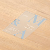 Moderne Minimalistische Hochzeit in Blau und Weiß Acryleinladungen (Ablage )