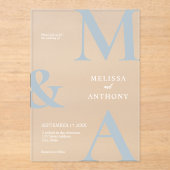 Moderne Minimalistische Hochzeit in Blau und Weiß Acryleinladungen (Vorderseite)