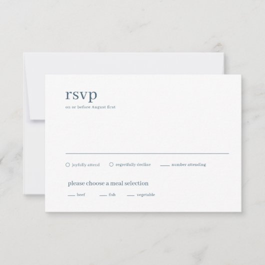 Moderne Minimalistische Hochzeit in Blau und Weiß RSVP Karte (Vorderseite)