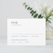Moderne Minimalistische Hochzeit in Blau und Weiß RSVP Karte (Stehend Vorderseite)