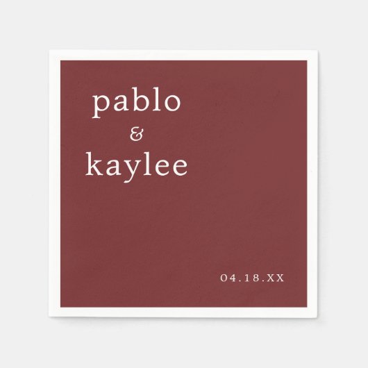 Moderne Minimalistische Hochzeit in Burgund Serviette (Vorderseite)